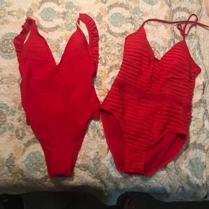 2 red bathing suits
